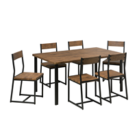 beliani Essgruppe Esszimmer Set 6 Sitzer Schwarz mit Braun Tisch und Stühle mdf Tischplatte Metallfüßen Rechteckig Industriell - Dunkler Holzfarbton