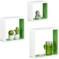 RELAXDAYS Hängeregal Cube 3er Set, Wandboard freischwebend, Wandregal Holz, quadratisch, schmal, MDF, Würfel, weiß/grün