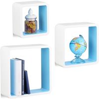 RELAXDAYS Hängeregal Cube 3er Set, Wandboard freischwebend, Wandregal Holz, quadratisch, schmal, MDF, Würfel, weiß/blau