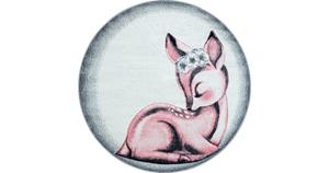 Bambi Kinderkamer Rond Vloerkleed Laagpolig Roze Grijs- 160 CM ROND