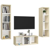 VidaXL 3-tlg. TV-Schrank-Set Weiß Sonoma-Eiche Spanplatte Beige