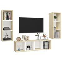 VidaXL 3-tlg. TV-Schrank-Set Weiß Sonoma-Eiche Spanplatte Beige