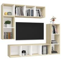 VidaXL 4-tlg. TV-Schrank-Set Weiß Sonoma-Eiche Spanplatte Beige