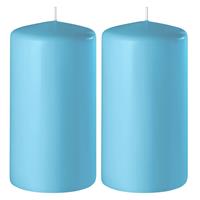 2x Turquoise Cilinderkaarsen/stompkaarsen 6 X 8 Cm 27 Branduren - Geurloze Kaarsen Turquoise - Woondecoraties
