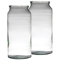 Set Van 2x Stuks Bloemenvazen Van Gerecycled Glas Met Hoogte 39 Cm En Diameter 19 Cm - Glazen Transparante Vazen