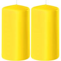 2x Gele Cilinderkaarsen/stompkaarsen 6 X 8 Cm 27 Branduren - Geurloze Kaarsen Geel - Woondecoraties