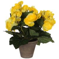 Mica Decorations Gele Begonia Kunstplant 25 Cm In Grijze Pot - Kunstplanten