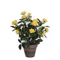 Gele Rozen Kunstplant 33 Cm In Pot Stan Grey - Kunstplanten/nepplanten