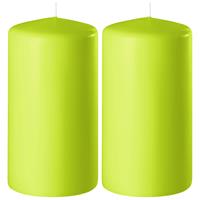 2x Lime Groene Cilinderkaarsen/stompkaarsen 6 X 15 Cm 58 Branduren - Geurloze Kaarsen Lime Groen - Woondecoraties