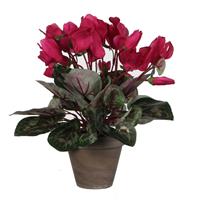 Cyclaam Kunstplant Donker Roze In Keramieken Pot H30 X D30 Cm - Kunstplanten/nepplanten Met Bloemen