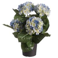 Blauwe Hortensia Kunstplant In Zwarte Kunststof Pot 44 Cm - Hydrangea - Woondecoratie