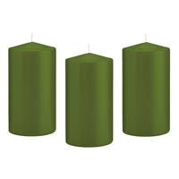 8x Olijfgroene Cilinderkaarsen/stompkaarsen 8 X 15 Cm 69 Branduren - Geurloze Kaarsen Olijf Groen - Stompkaarsen