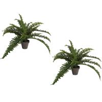 2x Stuks Boston Varen Kunstplanten Groen In Grijze Pot H35 Cm X D45 Cm - Kunstplanten/nepplanten