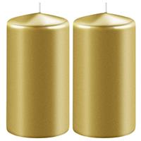 2x Metallic Gouden Cilinderkaarsen/stompkaarsen 6 X 15 Cm 58 Branduren - Geurloze Kaarsen Metallic Goud - Woondecoraties