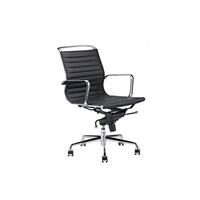 Feel Furniture - Luxe Design Bureaustoel Van 100% Rundleer - Lage Rugleuning - Zwart