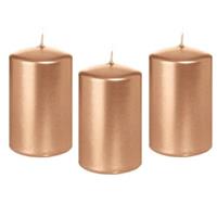 8x Rosegouden Cilinderkaars/stompkaars 5 X 8 Cm 18 Branduren - Geurloze Rose Goudkleurige Kaarsen - Woondecoraties