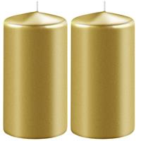 2x Metallic Gouden Cilinderkaarsen/stompkaarsen 6 X 10 Cm 36 Branduren - Geurloze Kaarsen Metallic Goud - Woondecoraties