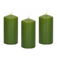 8x Olijfgroene Cilinderkaarsen/stompkaarsen 5 X 10 Cm 23 Branduren - Geurloze Kaarsen Olijf Groen - Woondecoraties