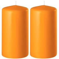 2x Oranje Cilinderkaarsen/stompkaarsen 6 X 15 Cm 58 Branduren - Geurloze Kaarsen Oranje - Woondecoraties