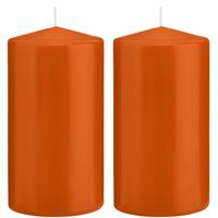 2x Oranje Cilinderkaarsen/stompkaarsen 8 X 15 Cm 69 Branduren - Geurloze Kaarsen Oranje - Woondecoraties