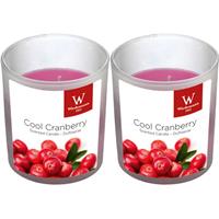 2x Geurkaarsen Cranberry In Glazen Houder 25 Branduren - Geurkaarsen Cranberrygeur/veenbessengeur - Woondecoraties