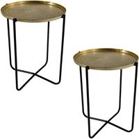 2x Stuks Ronde Bijzettafels/plantenstandaarden Goud/zwart 50 Cm - Plantenhouder/plantentafel/oppottafel