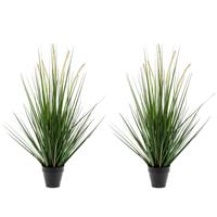 Set Van 2x Stuks Kunstplanten Groen Gras Sprieten 69 Cm - Grasplanten/kunstplanten Voor Binnen Gebruik