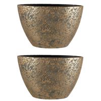 2x Stuks Bloempot Ovale Schaal Keramiek Voor Kamerplanten Goud 26 X 41 X 20 Cm - Mica Decorations Plantenpotten