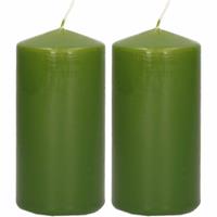 2x Olijfgroene Cilinderkaarsen/stompkaarsen 5 X 10 Cm 23 Branduren - Geurloze Kaarsen Olijf Groen - Woondecoraties