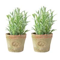 2x Stuks Kunstplanten Rozemarijn Kruiden In Terracotta Pot 16 Cm - Kunstplanten/nepplanten