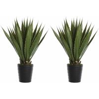 2x Groene Agave Kunstplanten 85 Cm In Zwarte Pot - Kunstplanten/nepplanten - Succulenten