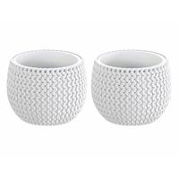 Set Van 2x Stuks Ronde Witte Splofy Kunststof Bloempotten/plantenpotten 1,4 Liter - 18 Cm - Binnen/buiten Decoratie