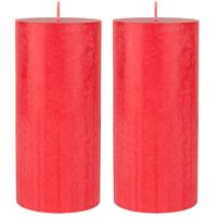 2x Stuks Rode Cilinderkaarsen/stompkaarsen 15 X 7 Cm 50 Branduren - Geurloze Kaarsen Rood