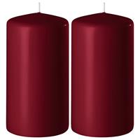 2x Bordeauxrode Cilinderkaarsen/stompkaarsen 6 X 12 Cm 45 Branduren - Geurloze Kaarsen Bordeauxrood - Woondecoraties