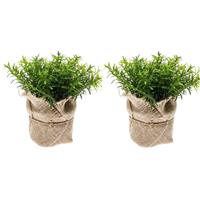 2x Kunstplant Tijm Kruiden Groen In Pot 16 Cm - Nepplanten / Kunstplanten