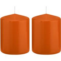 2x Oranje Cilinderkaarsen/stompkaarsen 6 X 8 Cm 29 Branduren - Geurloze Kaarsen Oranje - Woondecoraties