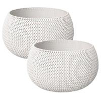 2x Stuks Ronde Witte Splofy Kunststof Bloempotten/plantenpotten 2,3 Liter - 24 Cm - Binnen/buiten Decoratie