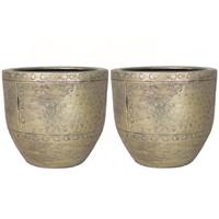 2x Stuks Bloempot/plantenpot Van Keramiek In Het Industrieel Goud D16 En H14 Cm - Binnen Gebruik - Romeinse Stijl