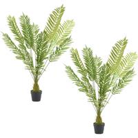 Set Van 2x Stuks Groene Varen Kunstplanten 130 Cm In Zwarte Pot - Kunstplanten/nepplanten - Varens - Planten/plantjes