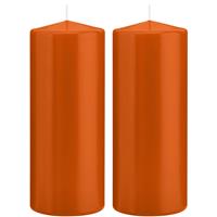 2x Oranje Cilinderkaarsen/stompkaarsen 8 X 20 Cm 119 Branduren - Geurloze Kaarsen Oranje - Woondecoraties