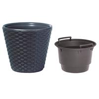 Kunststof Rato Rotan Bloempot/plantenpot Antraciet 40 Cm Inclusief Binnenpot/binnenbak