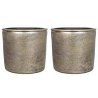 2x Stuks Bloempot/plantenpot Van Keramiek In Het Industrieel Goud D18 En H16 Cm - Binnen Gebruik