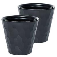 Set Van 2x Stuks Kunststof Rocka Bloempot/plantenpot Antraciet 35 X 32 Cm - 19 Liter - Ronde Bloempotten