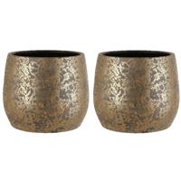 2x Stuks Keramiek Aardewerk Bloempot Van 25.5 X 32 Cm In Het Flakes Goud - Mica Decorations Plantenpotten