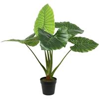 Groene Colocasia/taro Kunstplant 90 Cm In Zwarte Pot - Kunstplanten/nepplanten