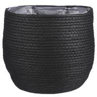 Naturel Zwart Rotan Planten/bloemen Pot Mand Van Gedraaid Jute/riet/zeegras H24 En D26 Cm - Met Plastic Binnenkant