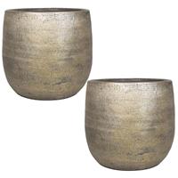 Set Van 2x Stuks Luxe Plantenpotten/bloempotten Goud Mira Van Keramiek 29 Cm - Keramische Plantenpotten/plantenbakken