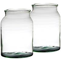 Set Van 2x Stuks Bloemenvazen Van Gerecycled Glas Met Hoogte 25 Cm En Diameter 19 Cm - Glazen Transparante Vazen