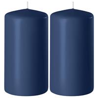 2x Donkerblauwe Cilinderkaarsen/stompkaarsen 6 X 10 Cm 36 Branduren - Geurloze Kaarsen Donkerblauw - Woondecoraties