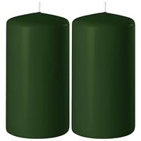 2x Donkergroene Cilinderkaarsen/stompkaarsen 6 X 10 Cm 36 Branduren - Geurloze Kaarsen Donkergroen - Woondecoraties